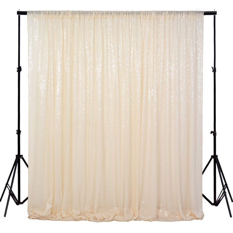 ShiDianYi 4FTX6FT-Ivory-SEQUIN Photo Backdrop, Beige Wedding Photo Booth, Photography Background Ivory Sequin Backdrop Curtain Glitter Backdrop for Parties - Image 1